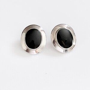 Polished Black Onyx Oval High Polish Sterling Silver Pierced Post Earrings